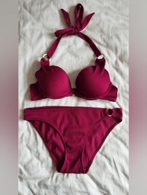Plunge Halter Bikini Set in Deep Berry